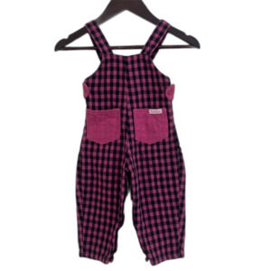 Carter’s Baby VINTAGE Cotton Gingham Plaid Pocket Overalls, Pink/Black- Sz 18M